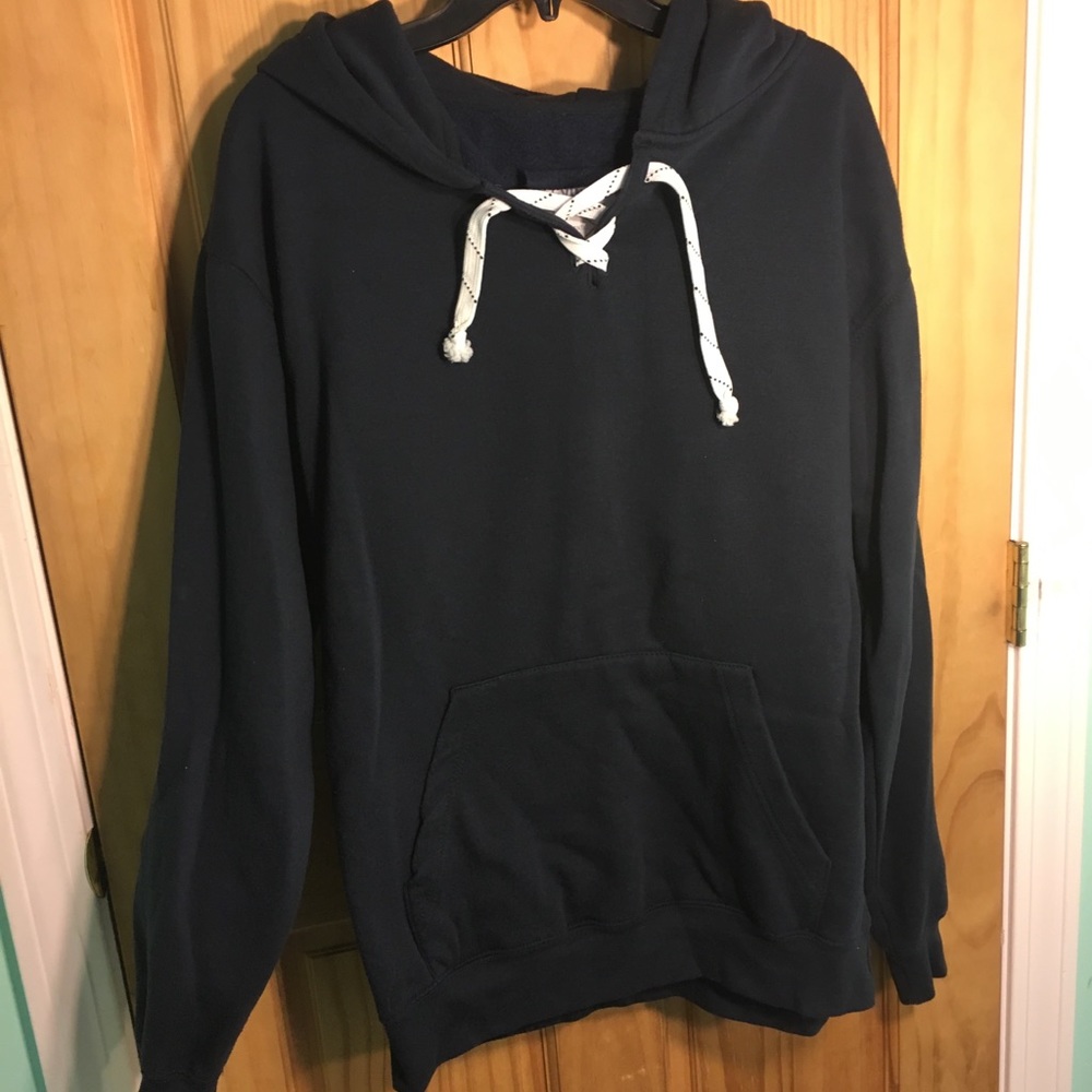 Super Soft Lace Up Navy Blue Hoodie